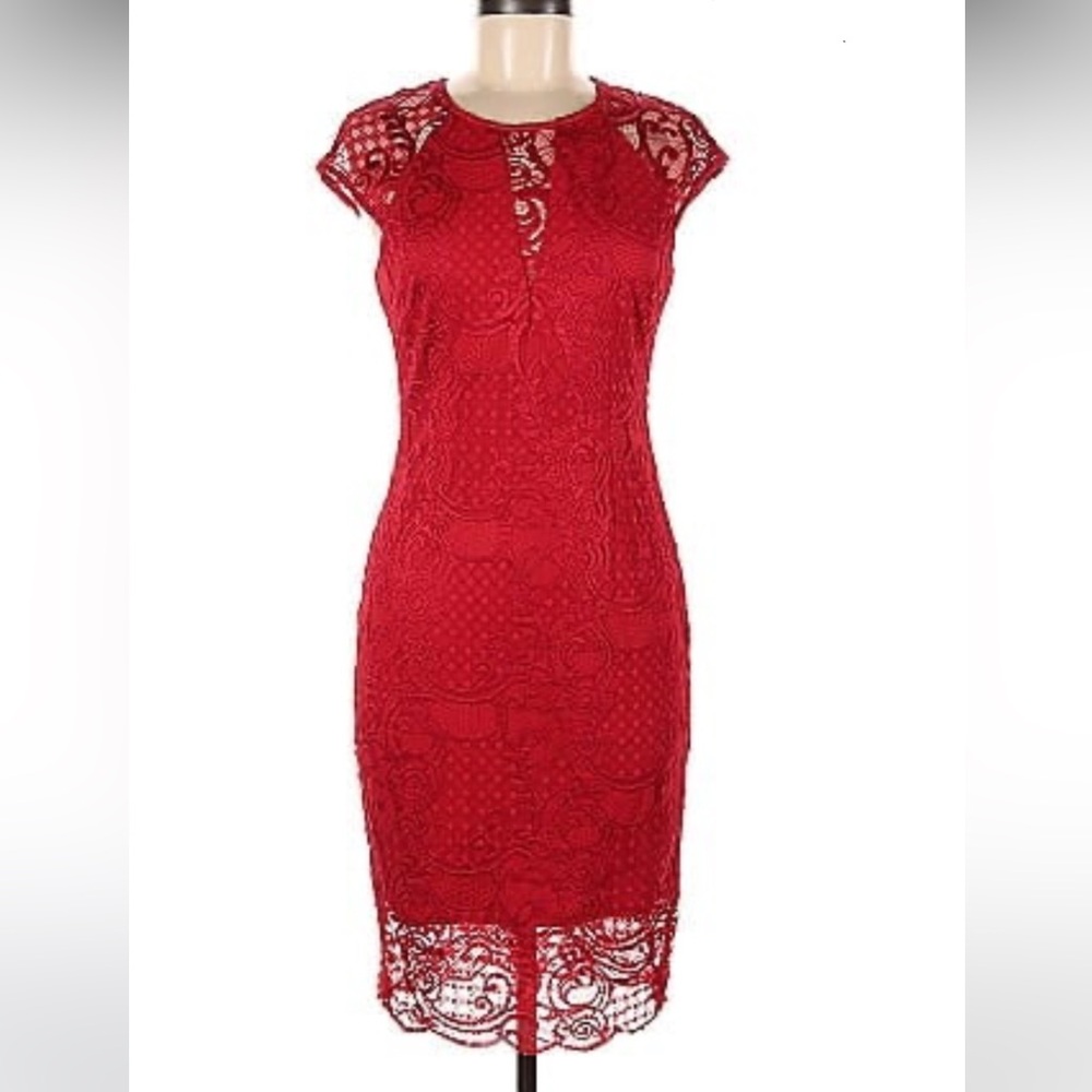 Guess Red Lace midi cocktail dress - size 10